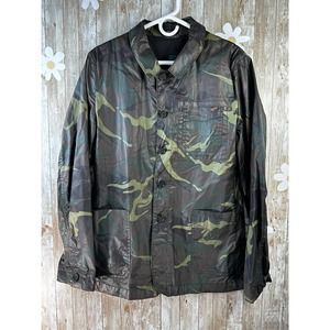 William Rast Women's‎ Rain Jacket Sz M Green Brown Camo Collared Water Repellent